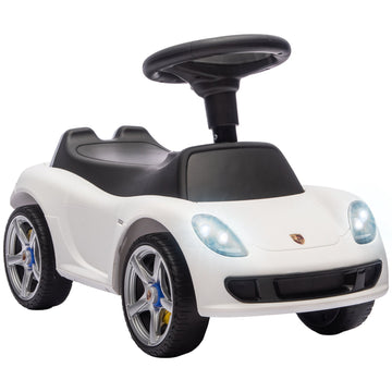 Toddler Ride-On Car with Lights & Sounds, White, 18–36 Months