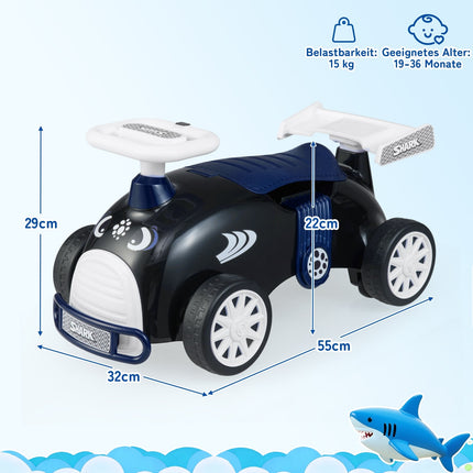Toddler Ride-On Car with Music & Storage – Shark Design