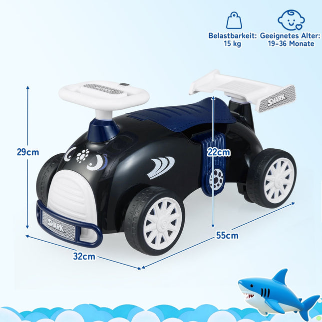 Toddler Ride-On Car with Music & Storage – Shark Design