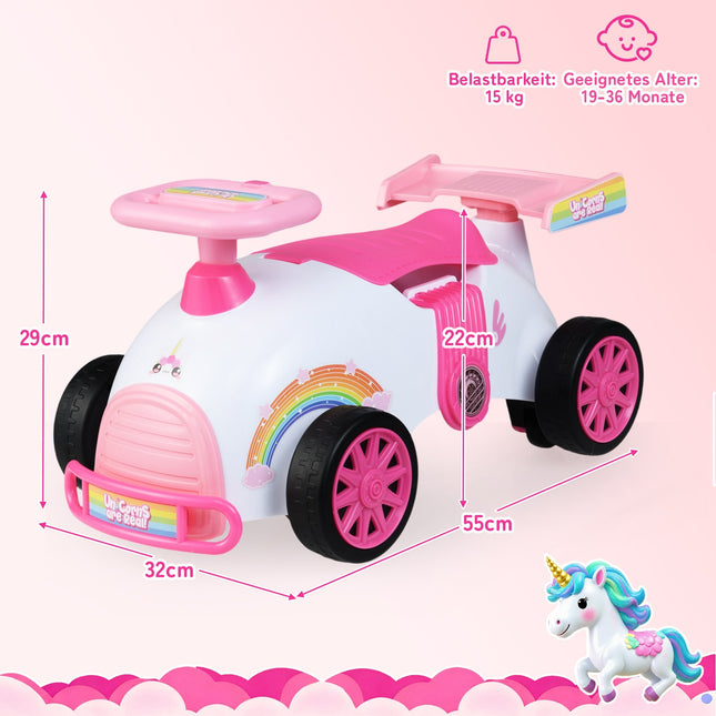 Toddler Ride-On Car with Music & Storage – Unicorn Theme