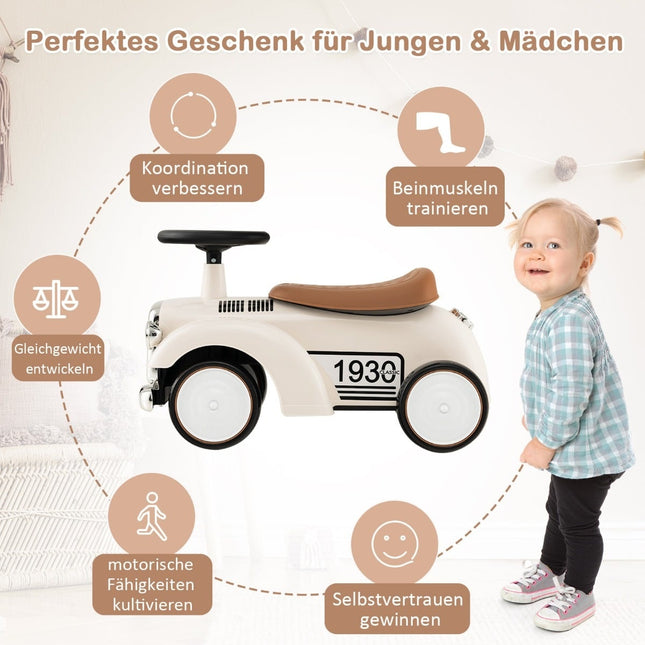 Toddler Ride-On Car with Storage, Safety Features, White