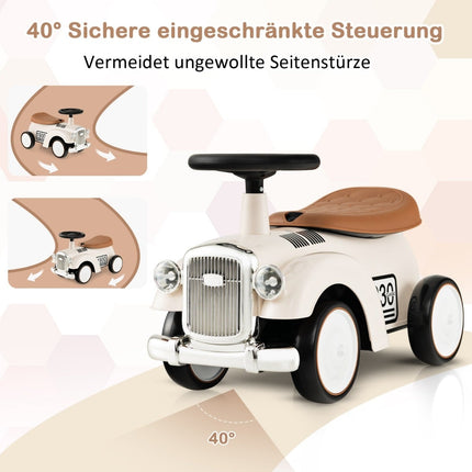 Toddler Ride-On Car with Storage, Safety Features, White