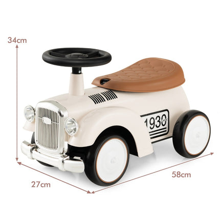 Toddler Ride-On Car with Storage, Safety Features, White