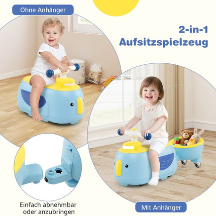 Toddler Ride-On Car with Trailer, Lights, and Storage