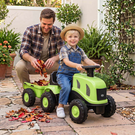 Toddler Ride-On Push Car with Trailer & Walker Toy, Green