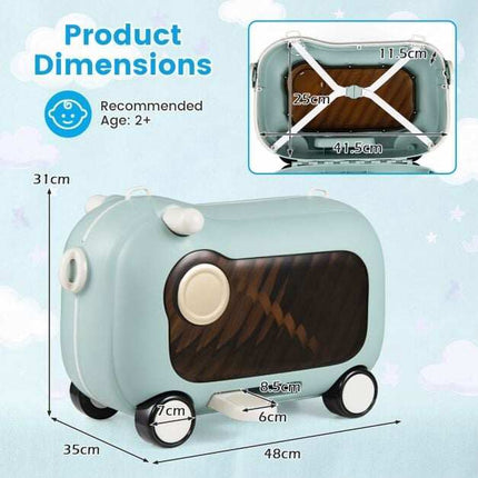 Toddler Ride-On Suitcase with Wheels, Blue, 25kg Capacity