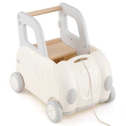 Toddler Ride-On Train Cart with Pull Rope, Storage, White