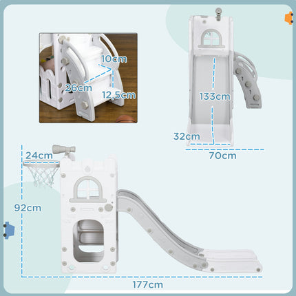 Toddler Slide 5-in-1 with Basketball Hoop, Grey, 70x177x92 cm