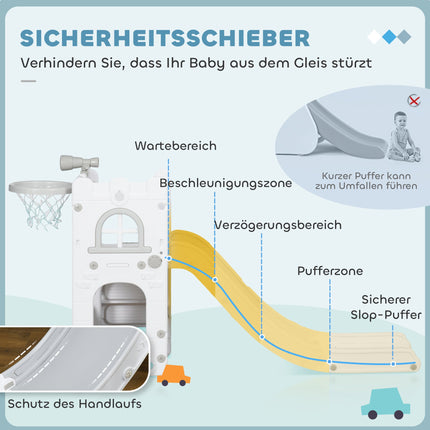 Toddler Slide 5-in-1 with Basketball Hoop, Grey, 70x177x92 cm