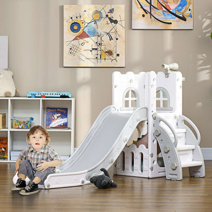 Toddler Slide 5-in-1 with Basketball Hoop, Grey, 70x177x92 cm