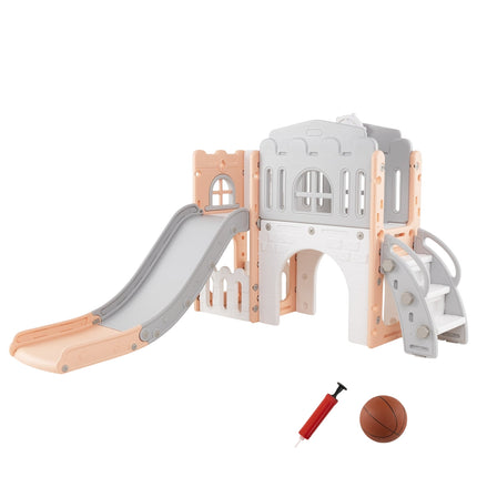 Toddler Slide 9-in-1 Playset with Basketball Hoop, Pink/Grey