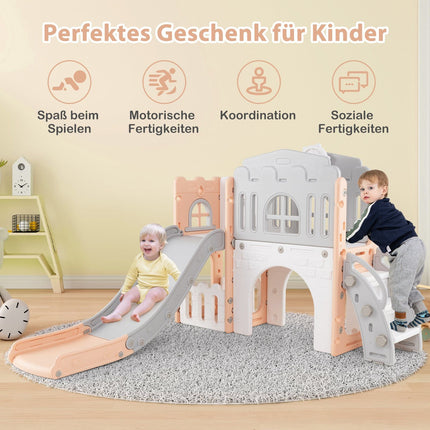 Toddler Slide 9-in-1 Playset with Basketball Hoop, Pink/Grey