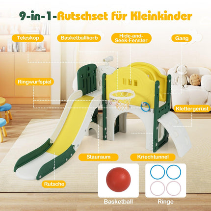 Toddler Slide Set with Climbing Frame & Tunnel – 9-in-1 Indoor Playground