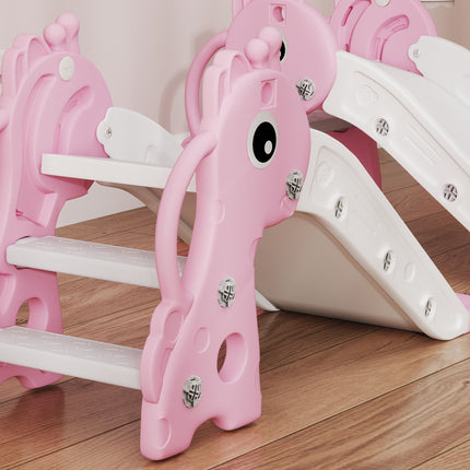 Toddler Slide with Basketball Hoop, Giraffe Design, Pink