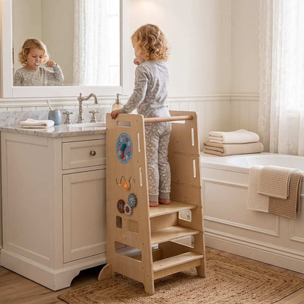 Toddler Standing Tower, Adjustable Height, Natural Wood