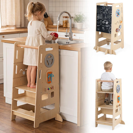 Toddler Standing Tower, Adjustable Height, Natural Wood