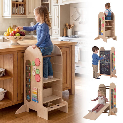 Toddler Standing Tower with Adjustable Height and Chalkboard