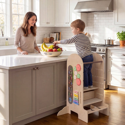Toddler Standing Tower with Adjustable Height and Chalkboard