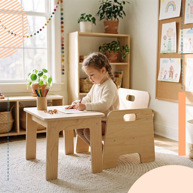 Toddler Stool, Engineered Wood, Natural, 1 Year+