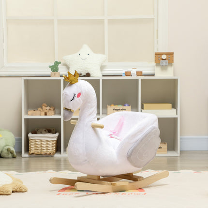 Toddler Swan Rocker with Lullaby, Soft Filling, Wood Frame