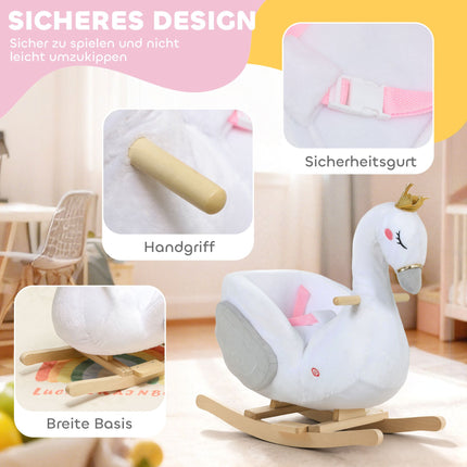 Toddler Swan Rocker with Lullaby, Soft Filling, Wood Frame