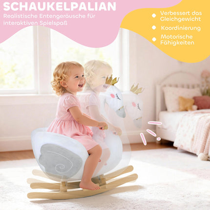 Toddler Swan Rocker with Lullaby, Soft Filling, Wood Frame