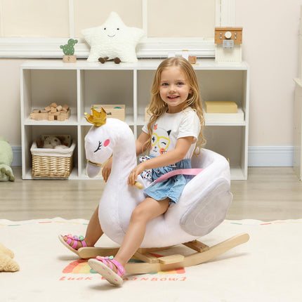 Toddler Swan Rocker with Lullaby, Soft Filling, Wood Frame