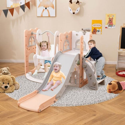 Toddler Swing and Slide Set, 7-in-1 L-Shaped, Pink