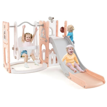 Toddler Swing and Slide Set, 7-in-1 L-Shaped, Pink