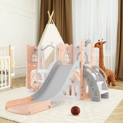 Toddler Swing and Slide Set, 7-in-1 L-Shaped, Pink