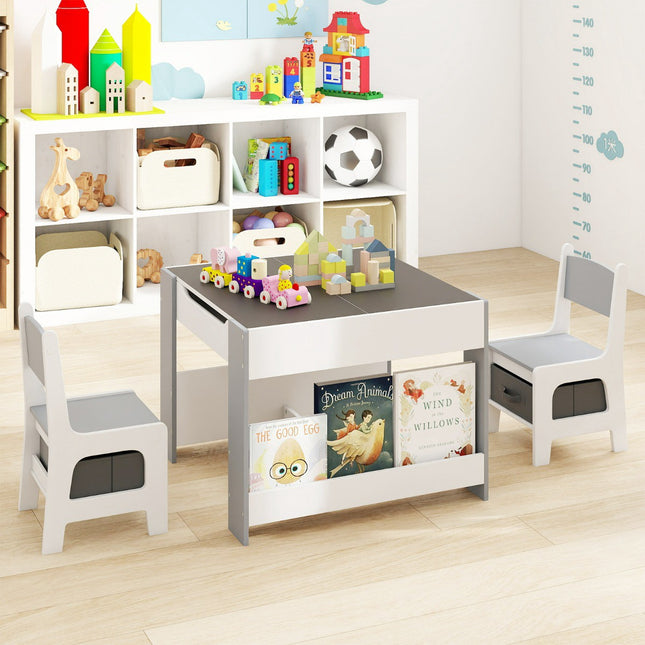 Toddler Table And 2 Chair Set, Chalkboard Whiteboard Top, Storage