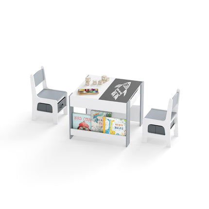 Toddler Table And 2 Chair Set, Chalkboard Whiteboard Top, Storage