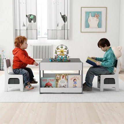 Toddler Table And 2 Chair Set, Chalkboard Whiteboard Top, Storage