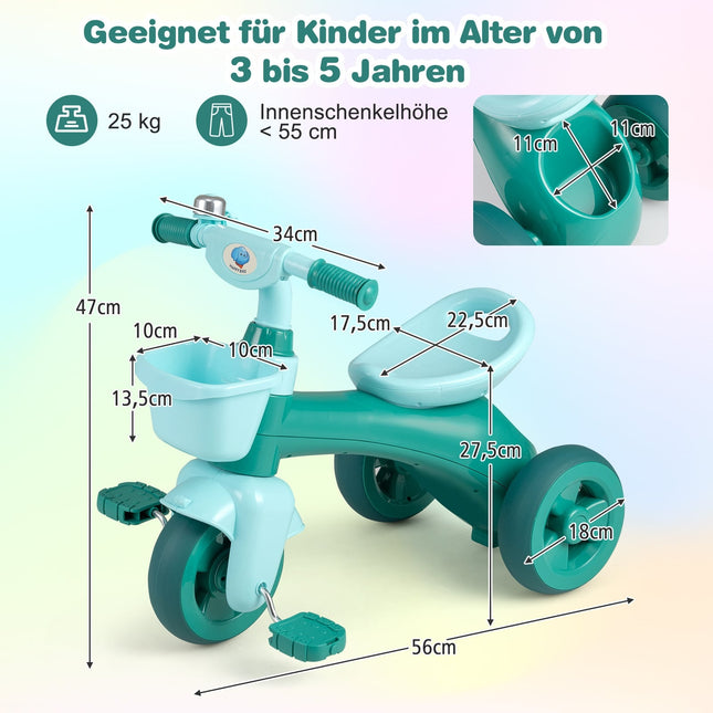 Toddler Tricycle with Limited Steering, Bell, Ergonomic Seat