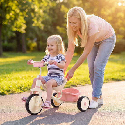 Toddler Tricycle with Removable Rear Basket for Ages 2-5, Pink, 25 kg