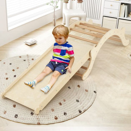 Toddler Wooden Climber Arch, 3-In-1 Ramp And Mat