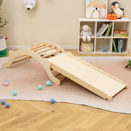 Toddler Wooden Climber Arch, 3-In-1 Ramp And Mat