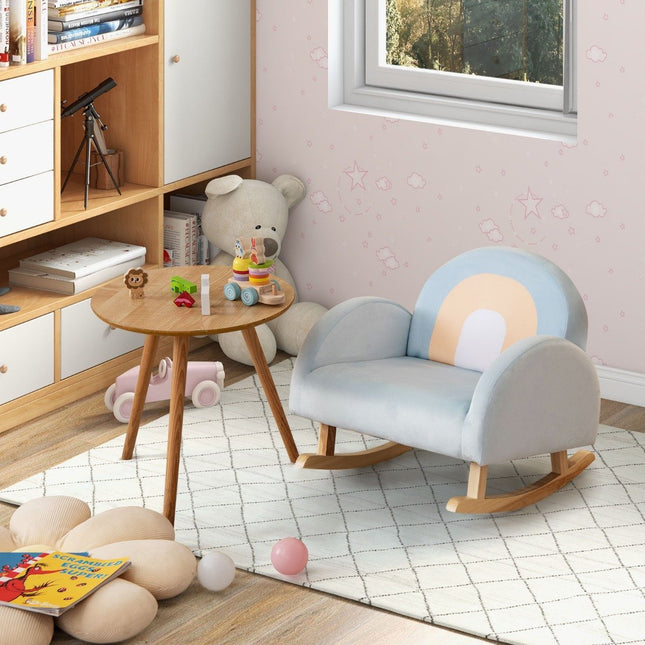 Toddler rocking chair children's upholstered rocker with solid rubber tree frame 50 x 46 x 45 cm blue
