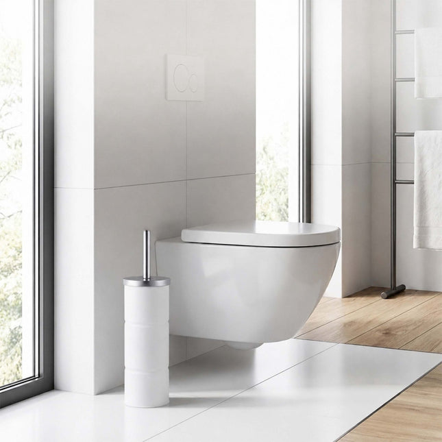 Toiletborstelset met roestvrijstalen handvat, wit