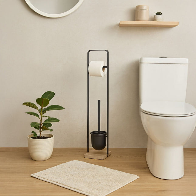Toiletborstel- en papierhouder met bamboevoet