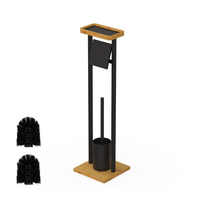 Toilet Brush and Roll Holder Set with Bamboo Shelf