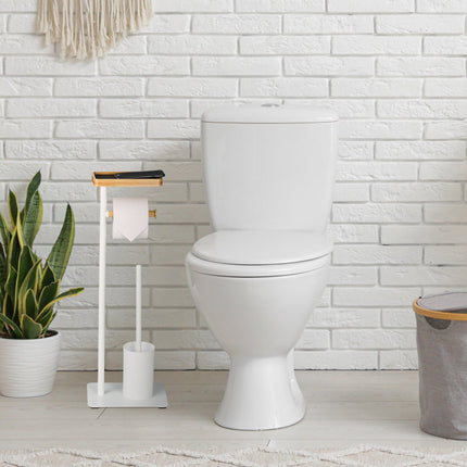 Toilet Brush and Roll Holder with Shelf