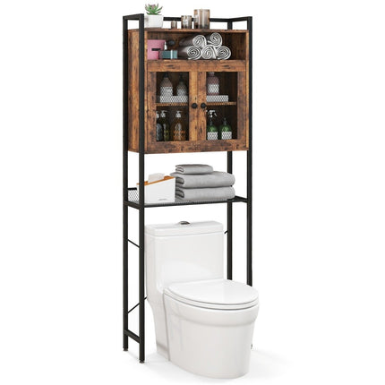 Toilet Cabinet with Double Door Bathroom Shelf Washing Machine Shelf 60 x 24 x 172 cm Brown