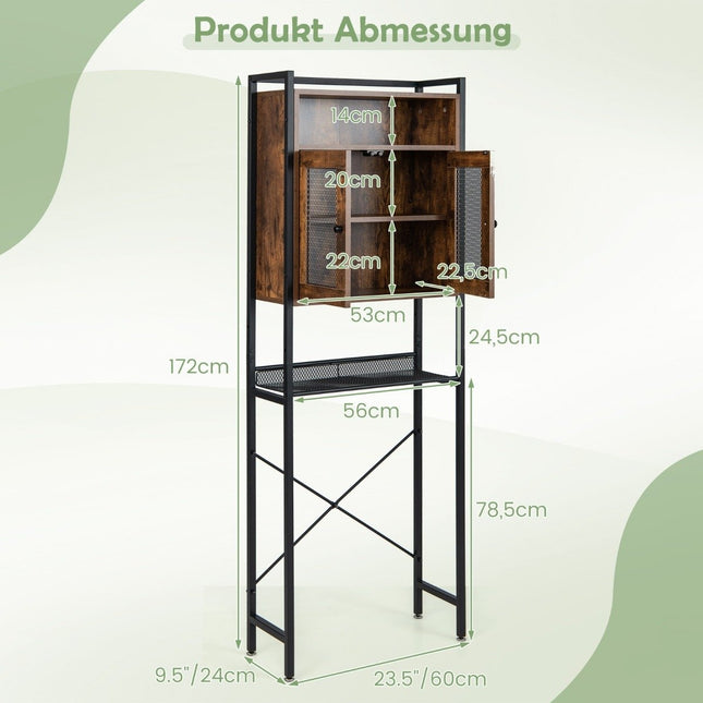 Toiletkast met dubbele deur Badkamerplank Wasmachineplank 60 x 24 x 172 cm Bruin