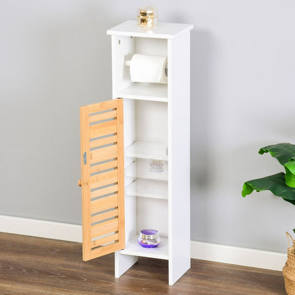 Toilet Paper Holder Cabinet, 3 Shelves, Bamboo Door