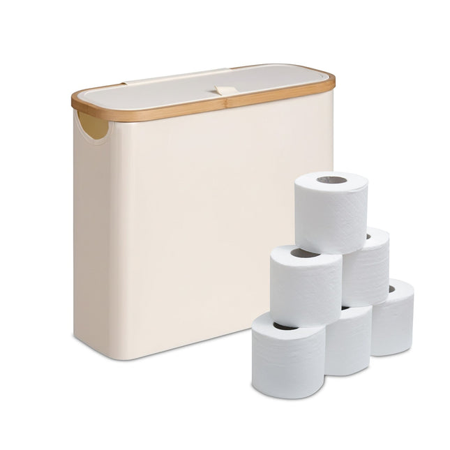 Toiletpapierhouder, van stof, geschikt voor 12 rollen.