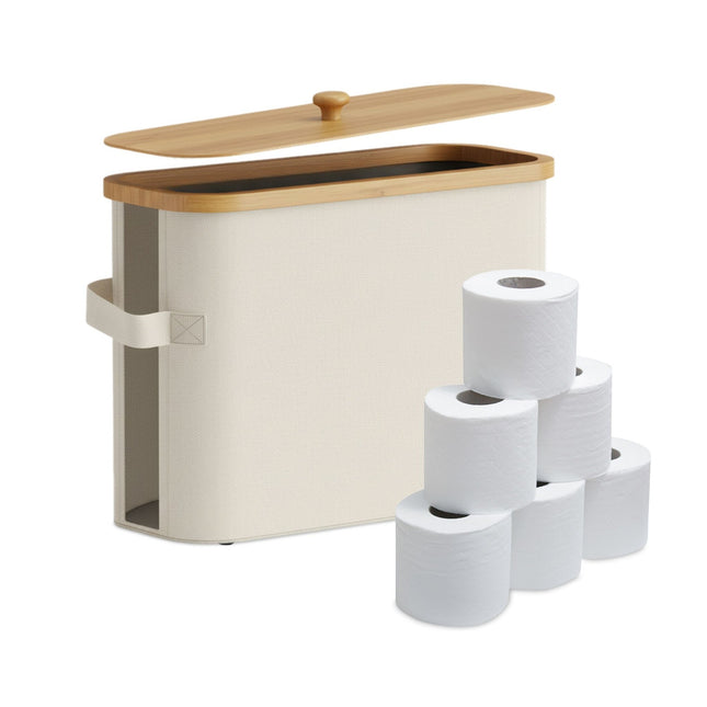 Toiletpapierhouder, stof met bamboe deksel, voor 12 rollen