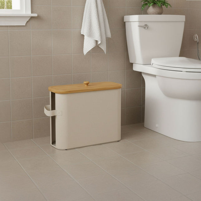 Toiletpapierhouder, stof met bamboe deksel, voor 12 rollen