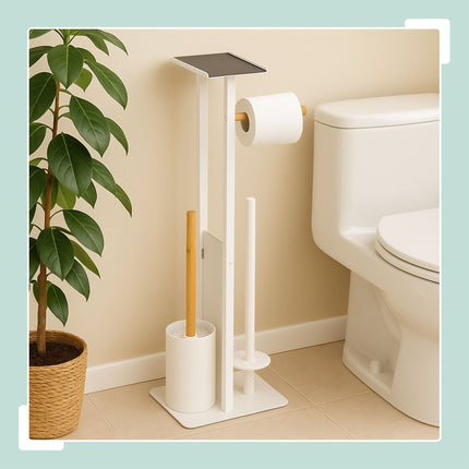 Toilet Paper Holder – Metal & Bamboo, Freestanding
