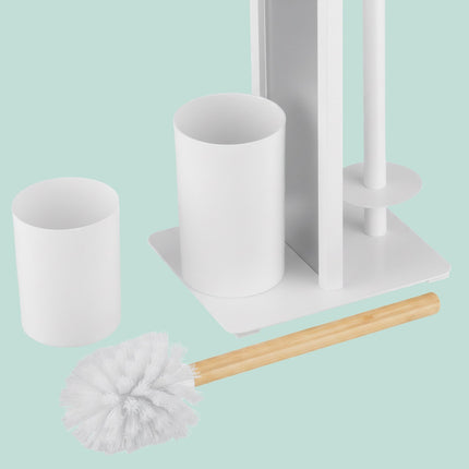 Toilet Paper Holder with Shelf – Metal & Bamboo